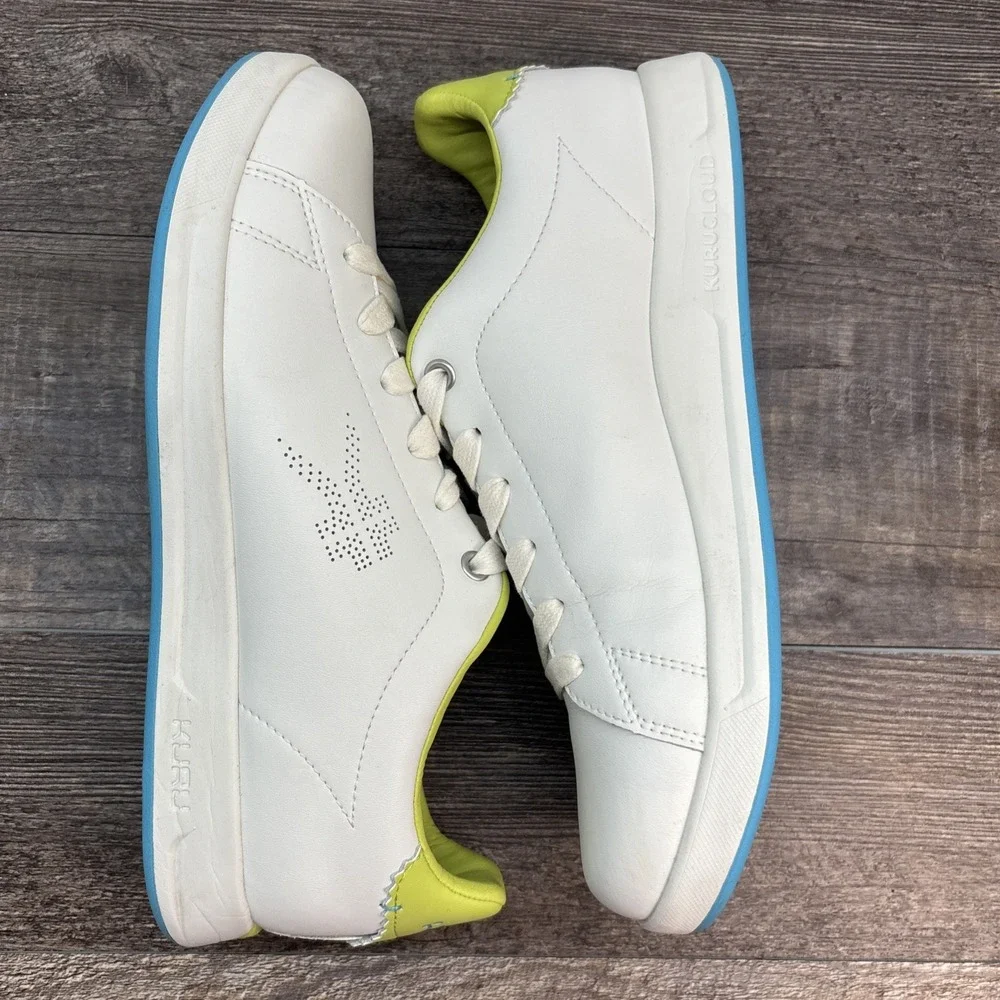 KURU Roam Women's 9 Classic Court Sneaker Leather‎ Shoe Bright White-Pale Lime